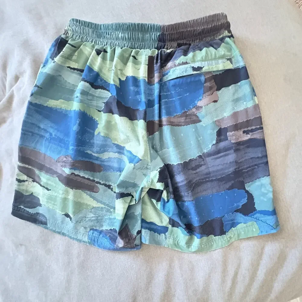 Lululemon Mens Shorts Blue Green Print M Athletic Lined Workout
